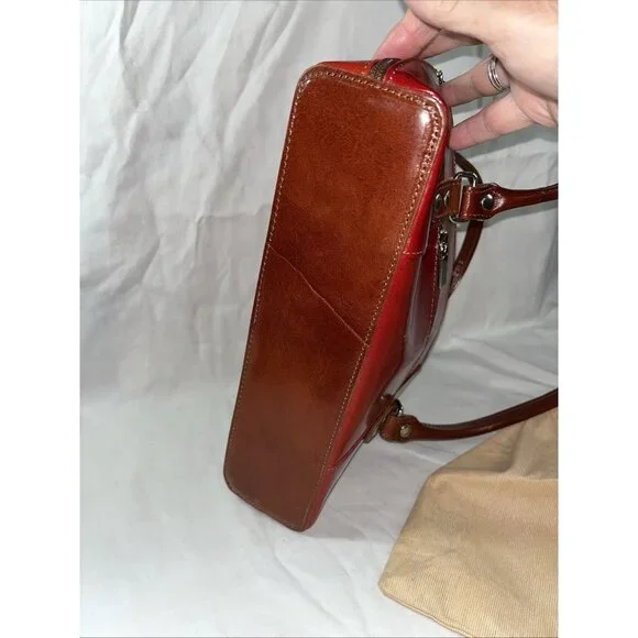 Christian Florence Made In Italy Leather HandBag Red With Brown Handle Dust Bag - Picture 6 of 15